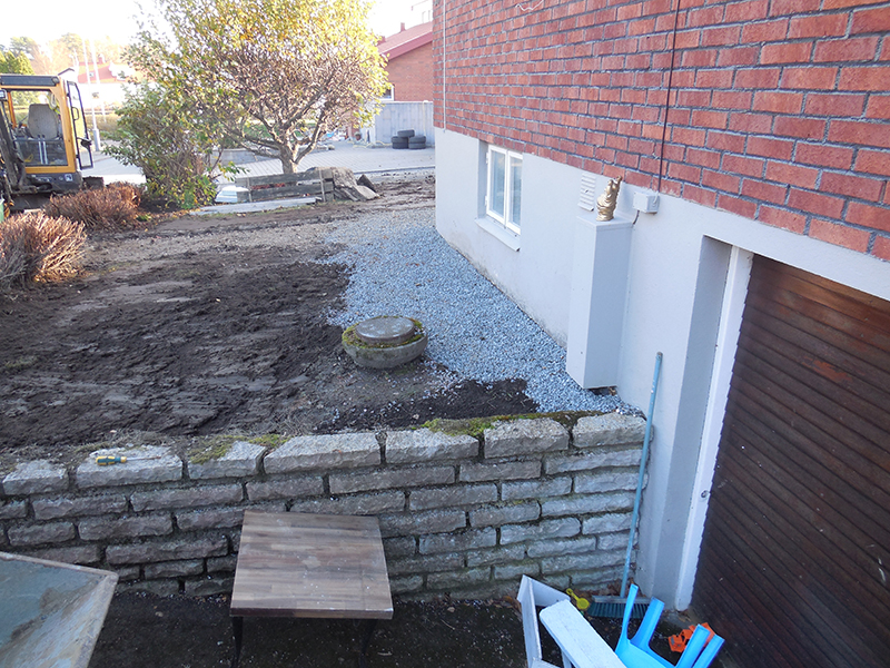 Dränering runtom villa. Bromma Råcksta