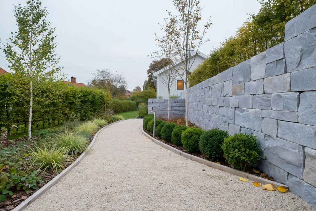 anl ggning av naturstensmur och grusg ng i traneberg bromma