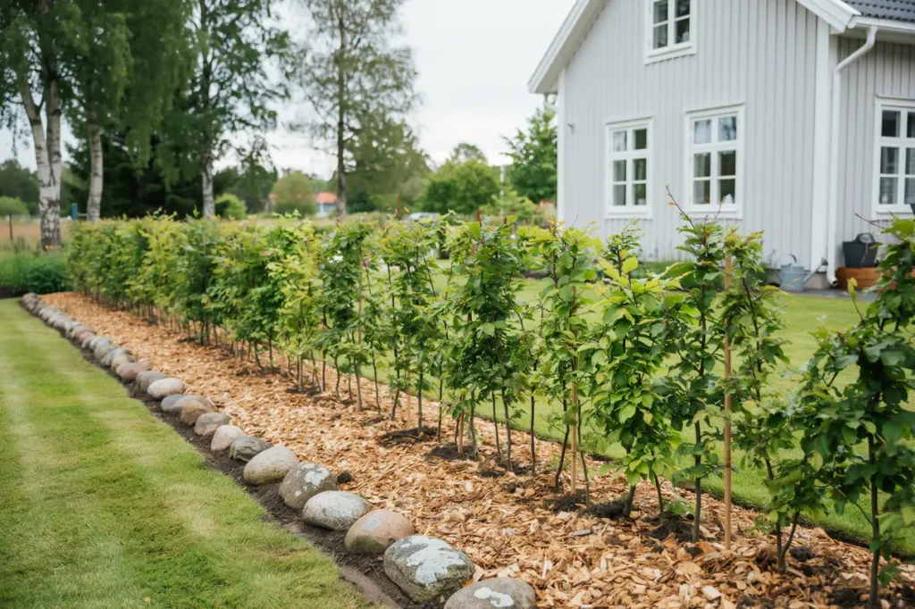plantering av avenboksh ck med tr flis i alvik bromma