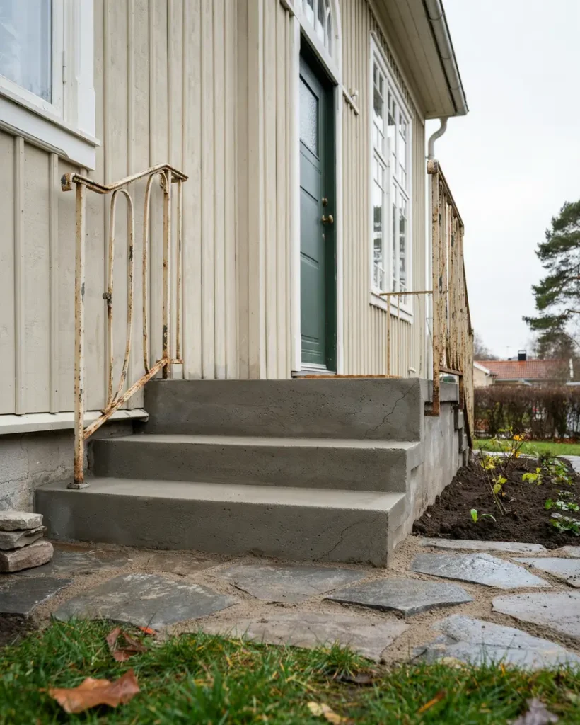 ny entr trappa i betong med terbrukade trappr cken